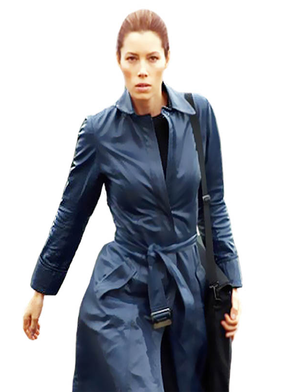A Team Jessica Biel Navy Blue Leather Coat