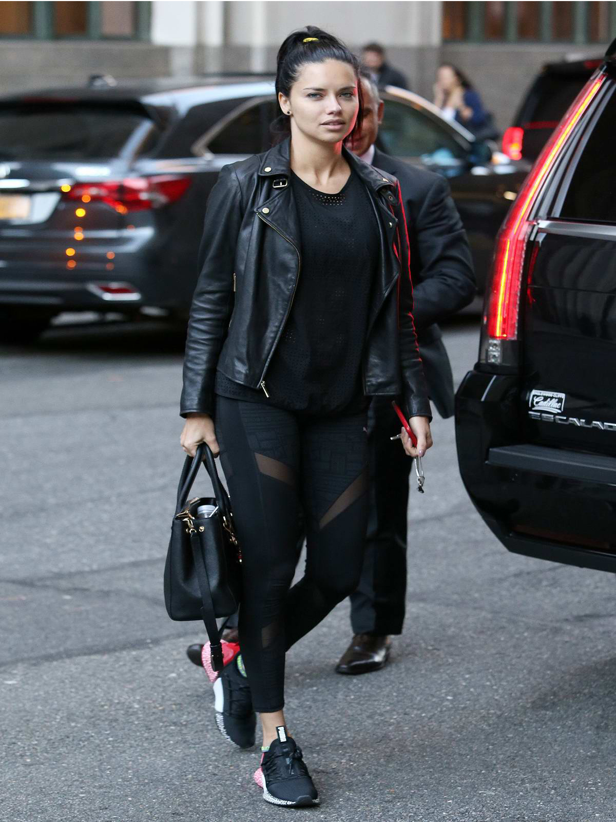 Adriana Lima Black Leather Jacket