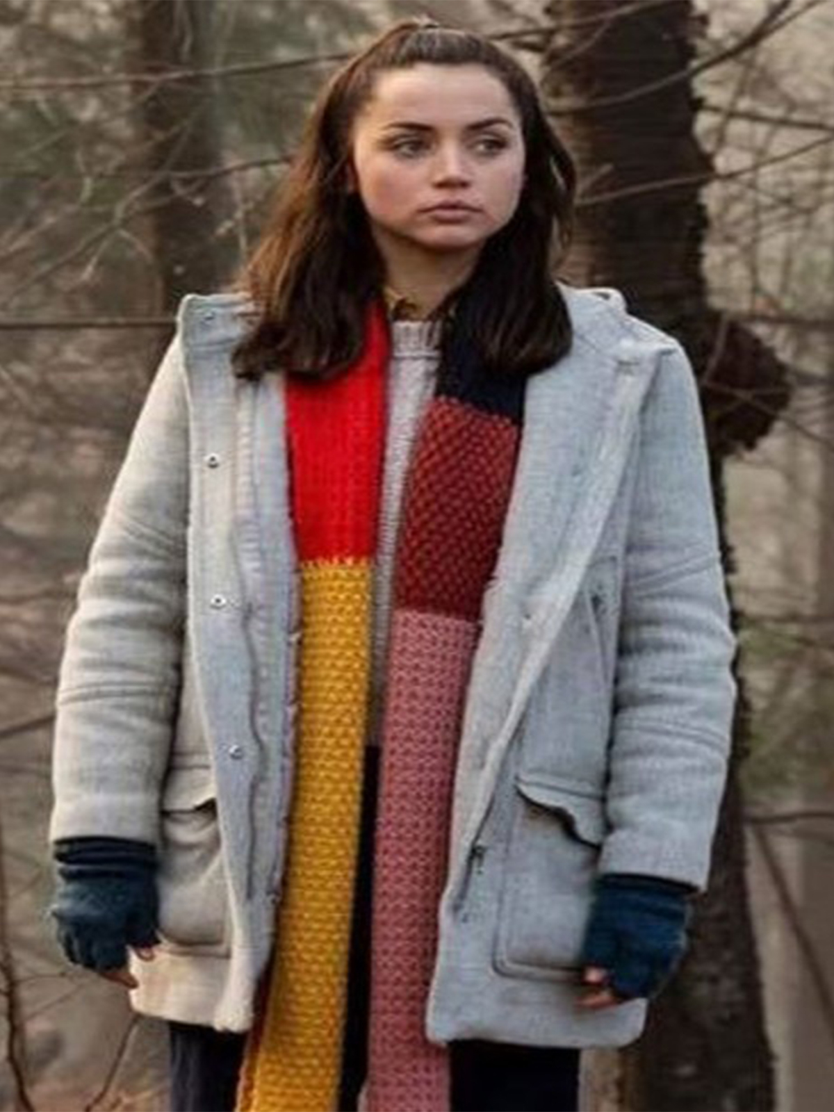 Ana De Armas Knives Out Grey Coat