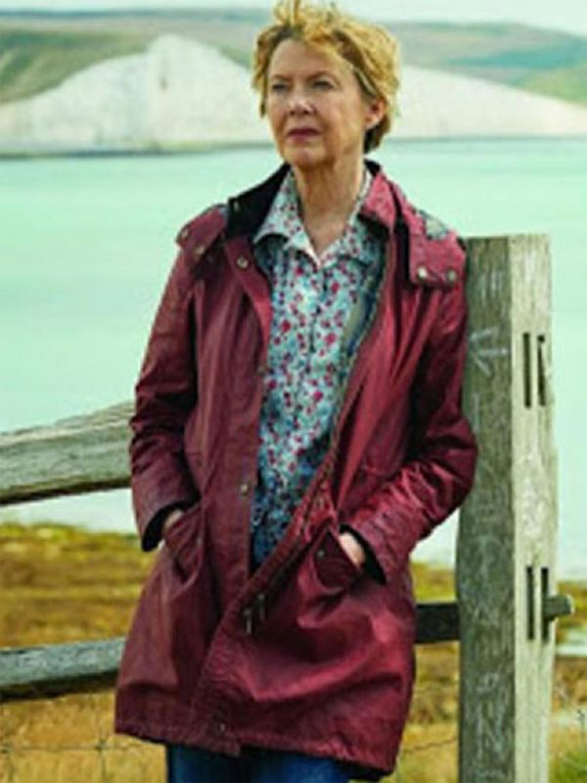 Annette Bening Hope Gap Maroon Coat