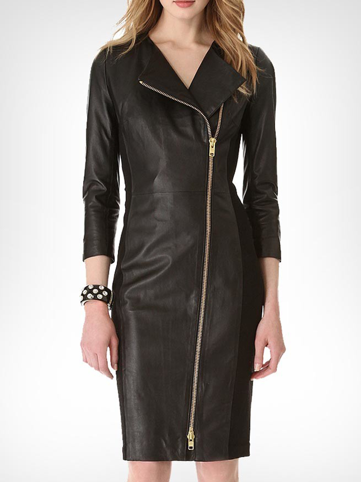 Ashley Roberts Black Long Leather Coat - Dress