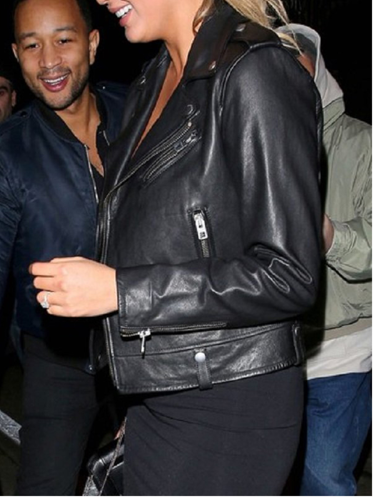 Chrissy Teigen Ladies Black Leather Jacket