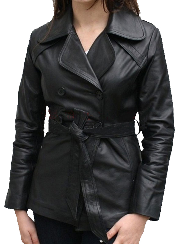 Classic Women Quilted Black Leather Coat