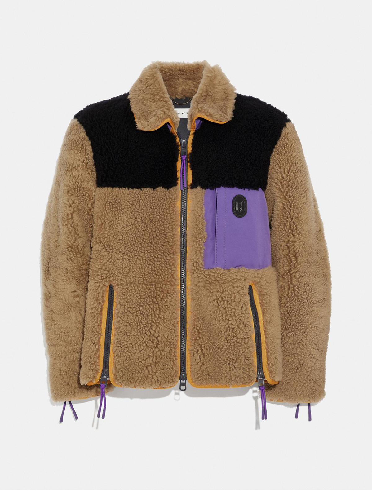 Coach Colorblock Shearling Fur Jacket