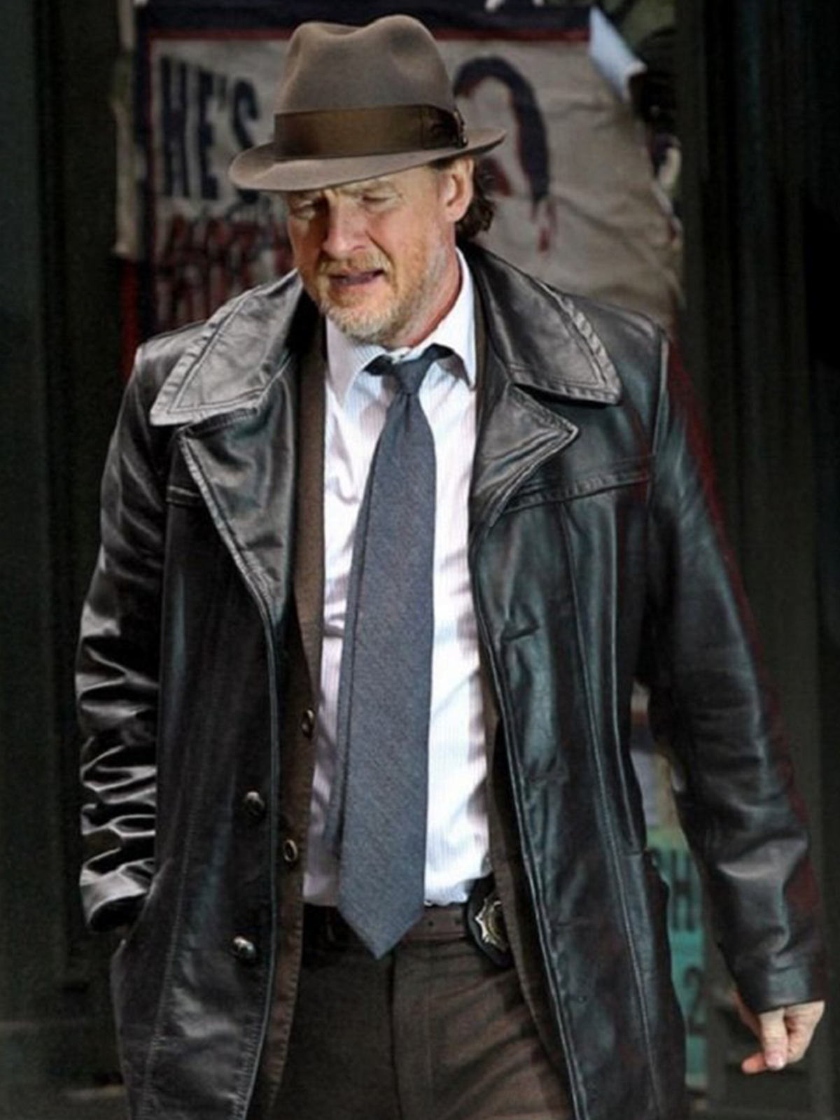 Donal Logue Gotham Black Leather Coat