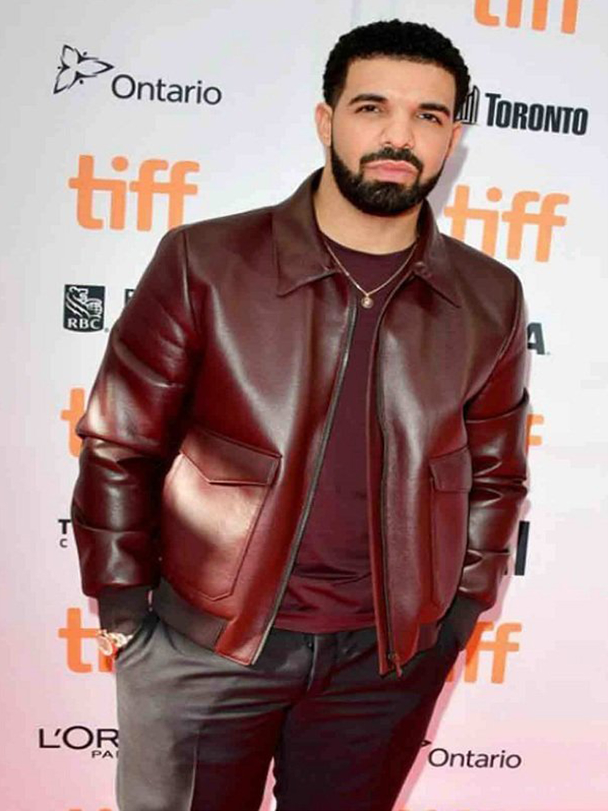 Drake Burgundy Bomber Leather Jacket