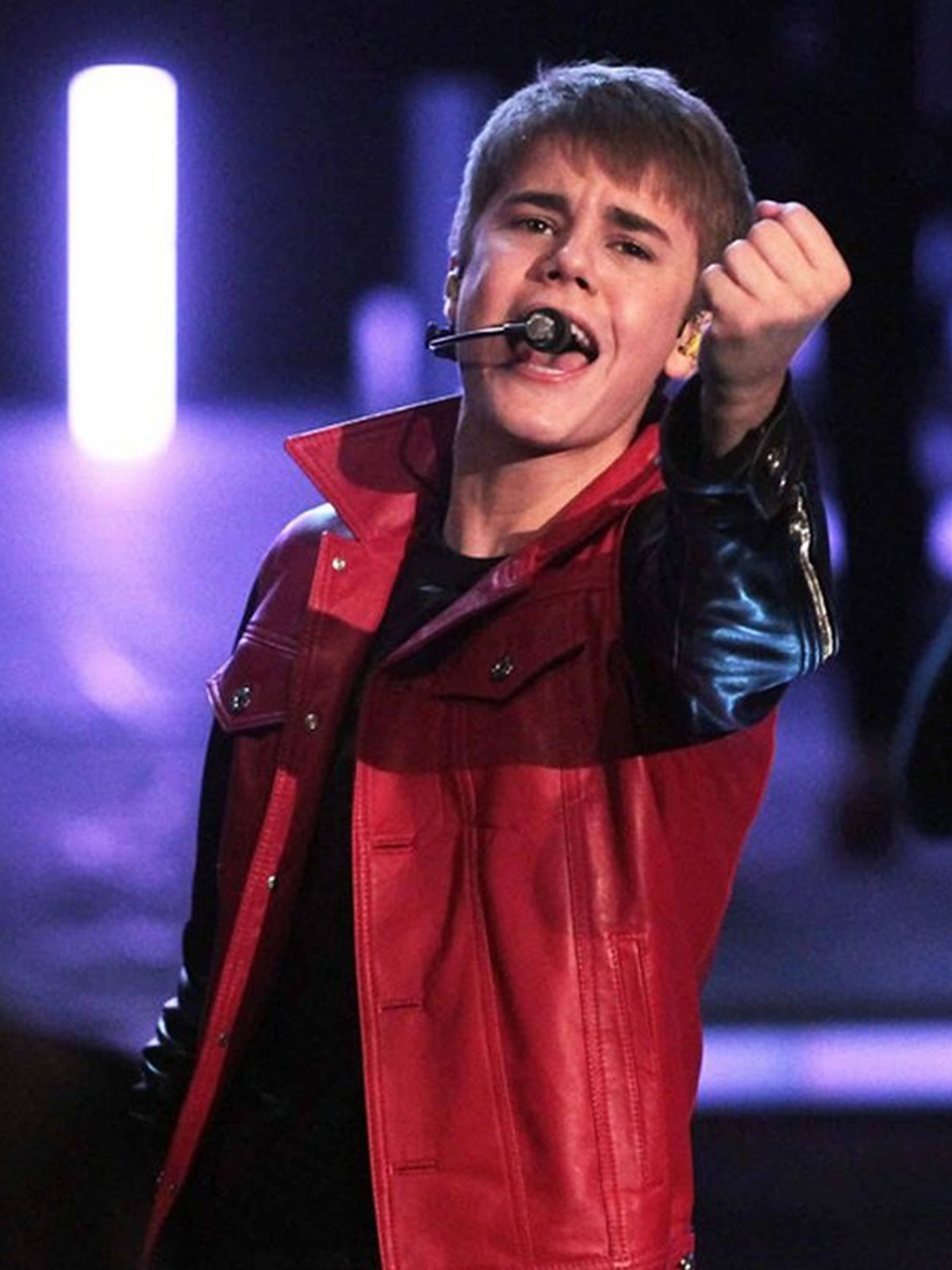 Justin Bieber Red and Black Leather Jacket