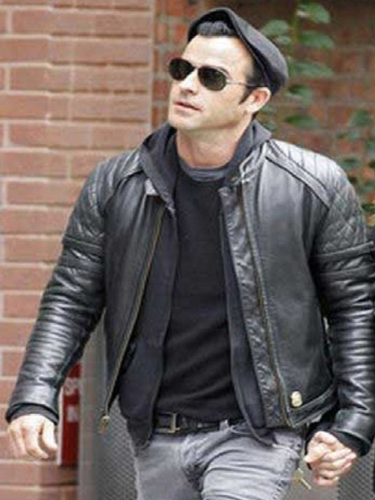 Justin Theroux Biker Black Leather Jacket