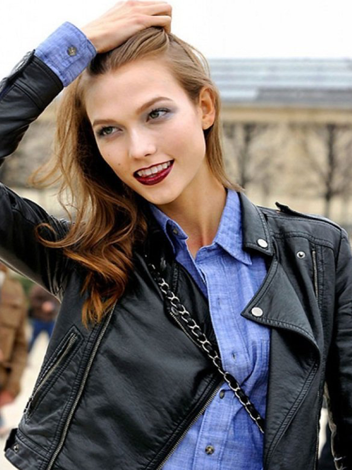 Karlie Kloss Black Leather Jacket