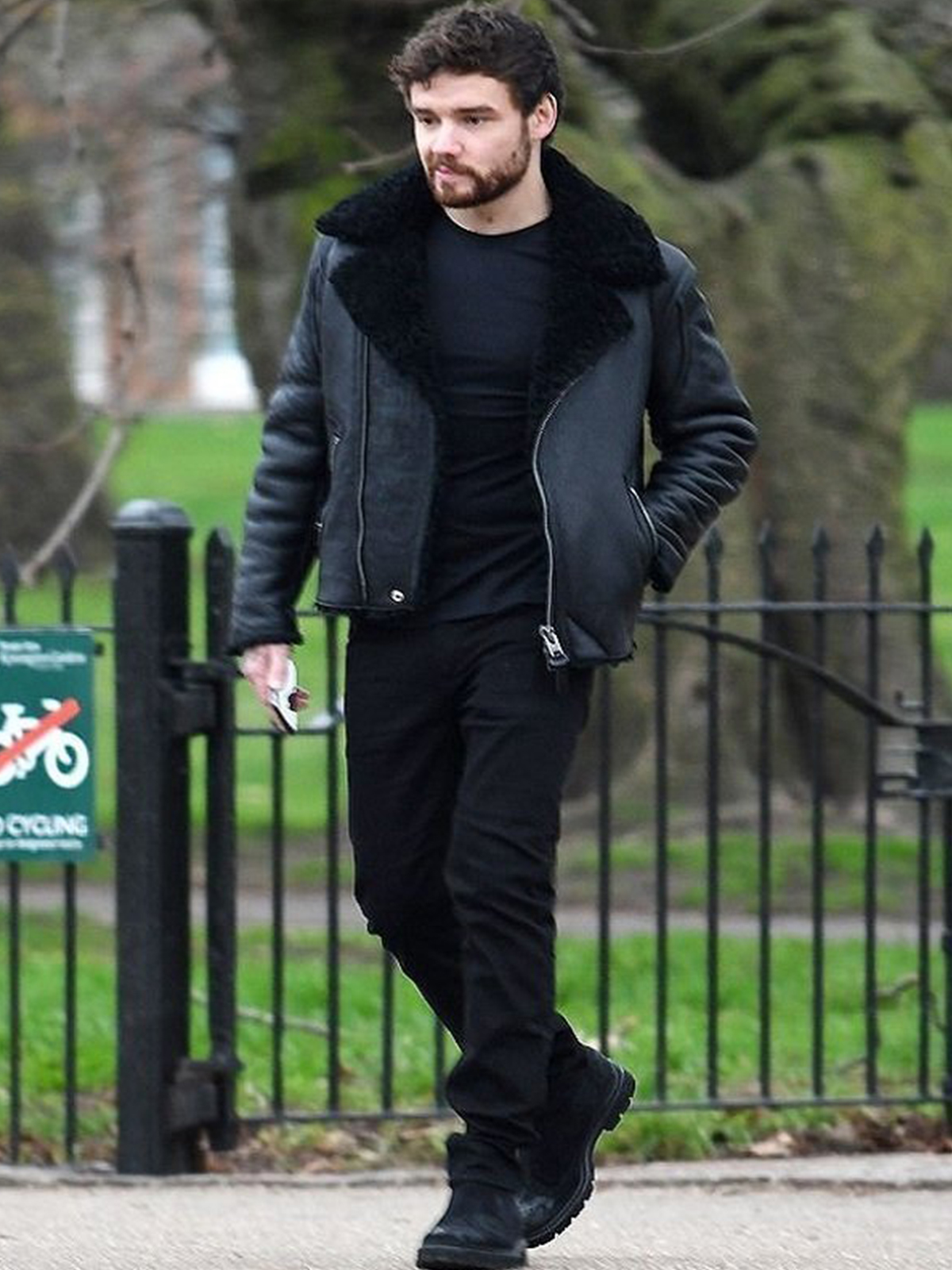Liam Payne Shearling Black Leather Jacket