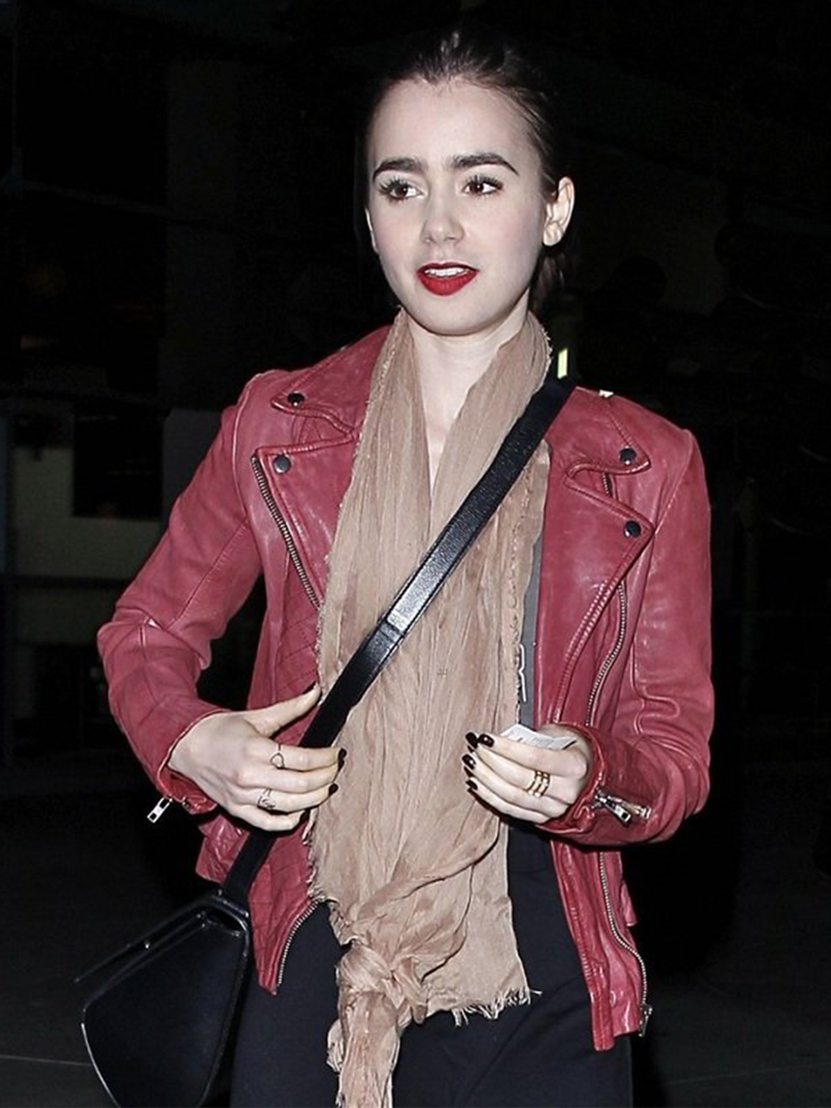Lily Collins Spiderman 2 Leather Jacket