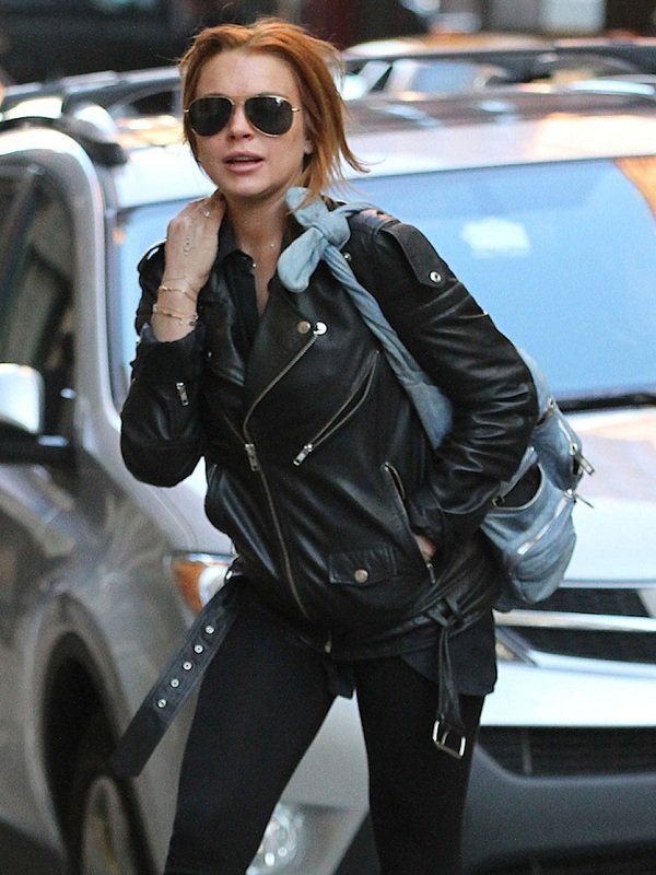 Lindsay Lohan Motorcycle Black Leather Jacket