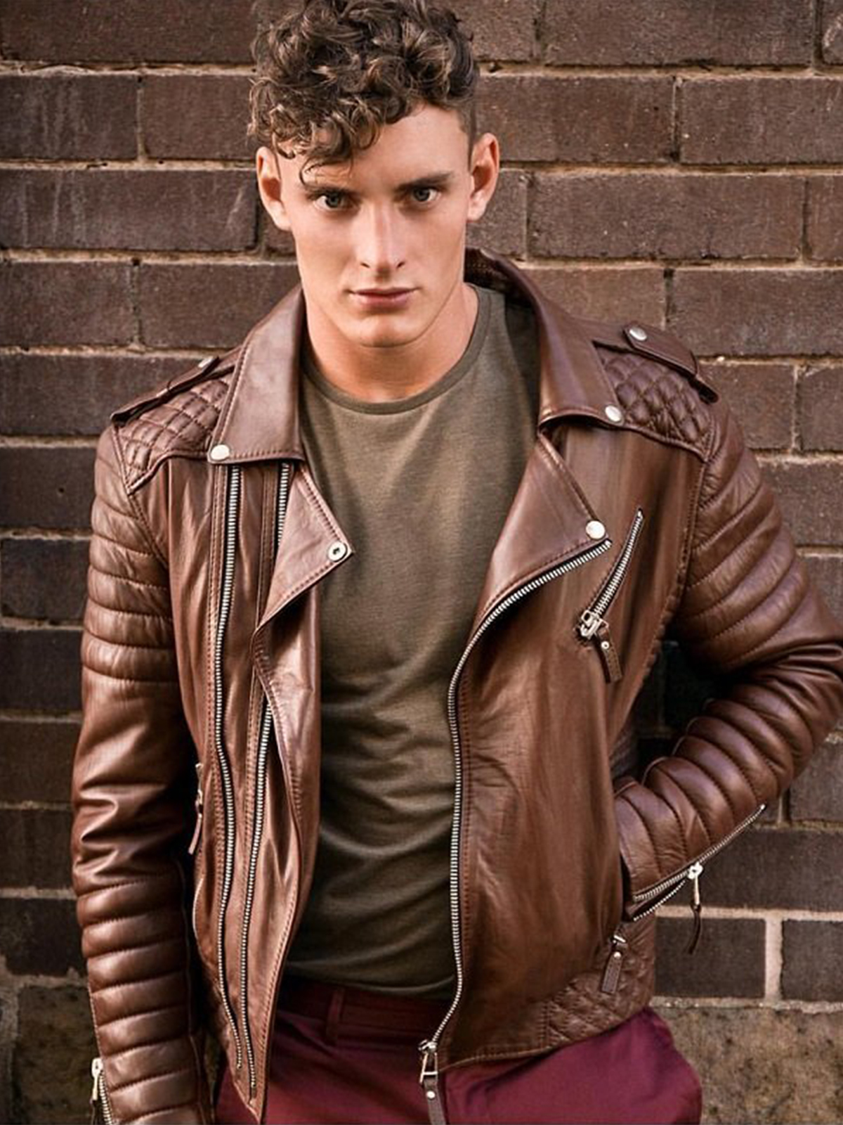 Men Quilted Creased Leather Jacket