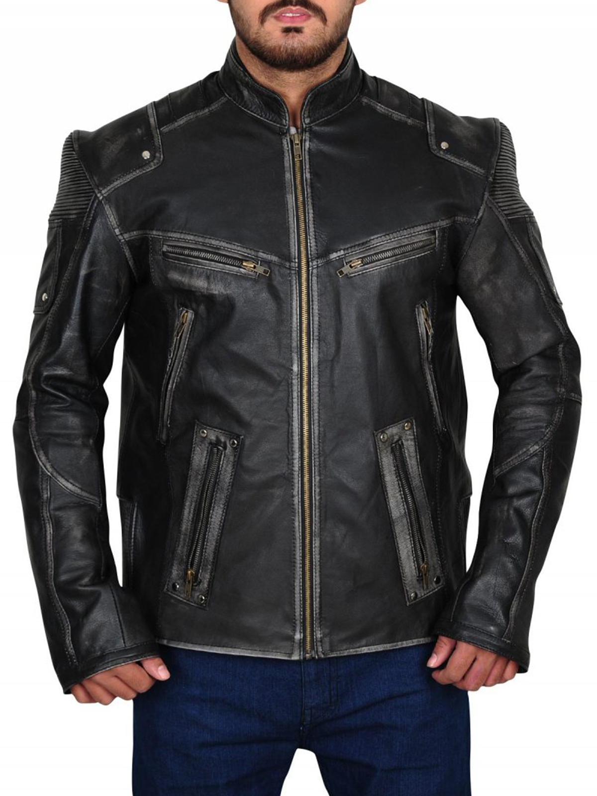 Men's Biker Vintage Motorcycle Cafe Racer Jacket
