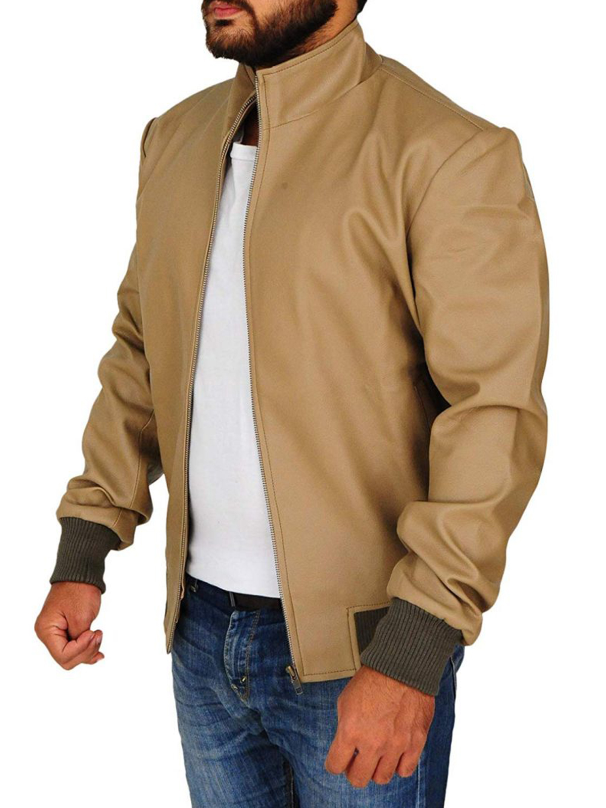 Men’s Classic Antique Beige Leather Jacket