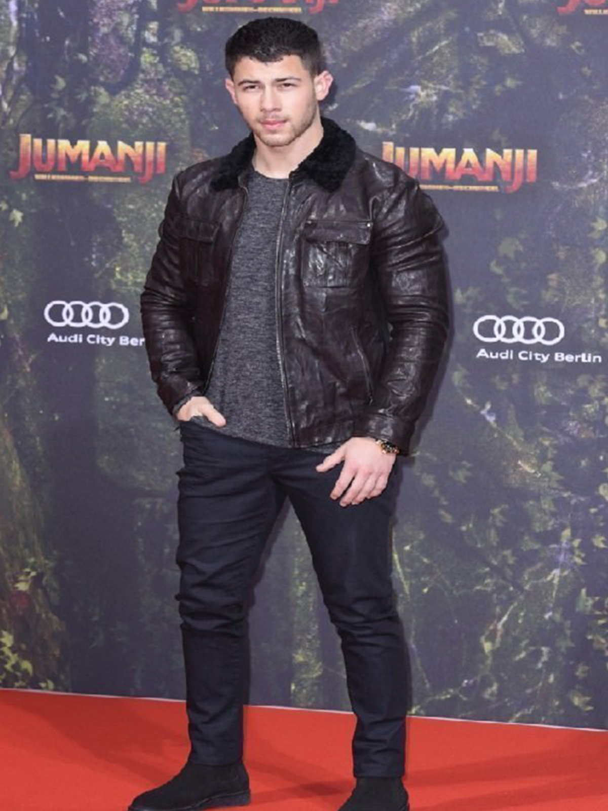 Nick Jonas Jumanji Premiere Leather Jacket