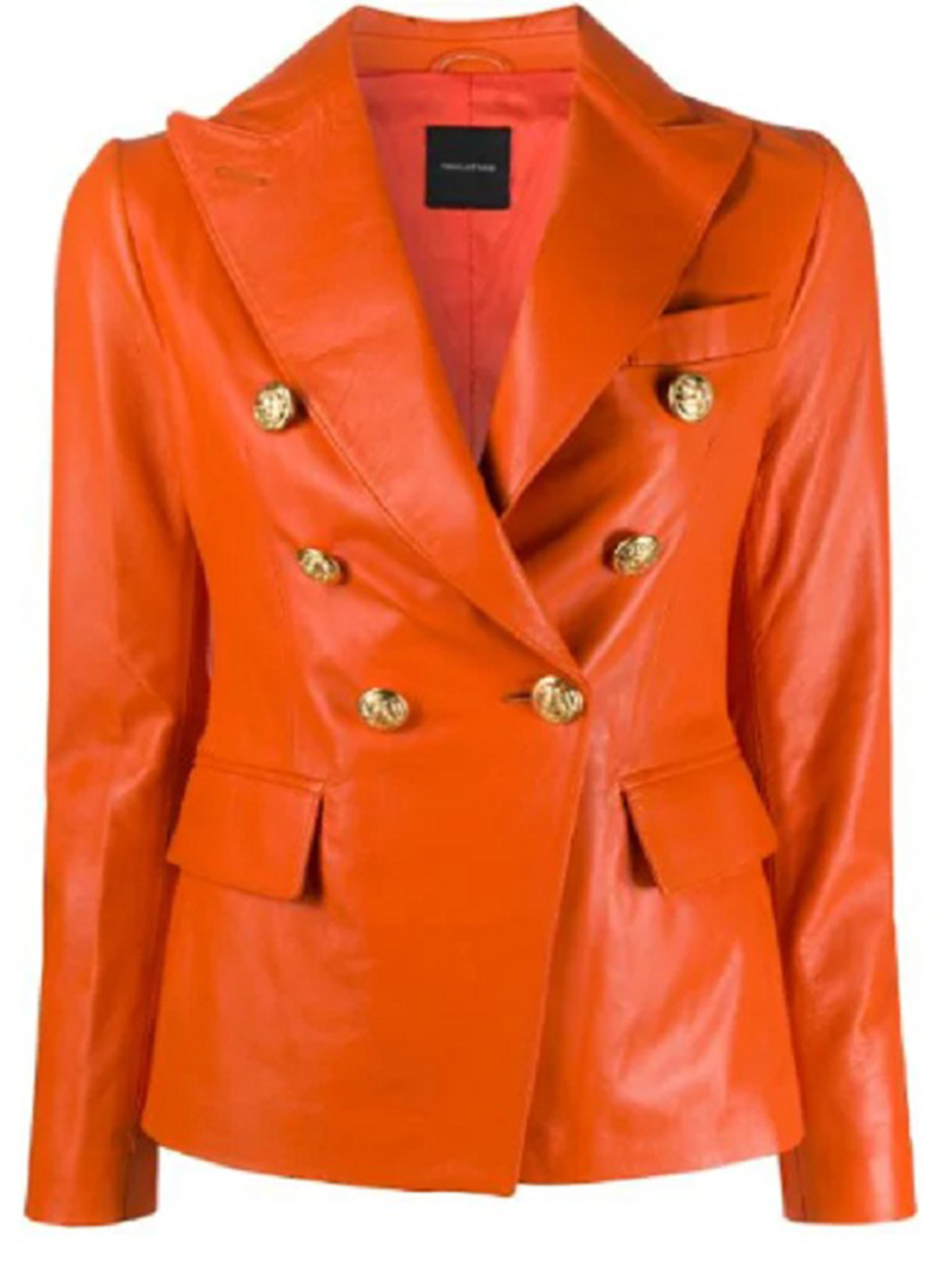 Orange Lambskin Double Breasted Blazer