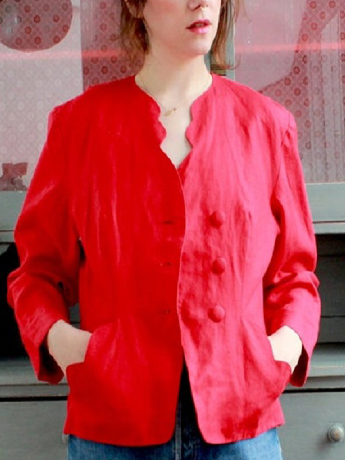 Red Women Stylish Cotton Blazer