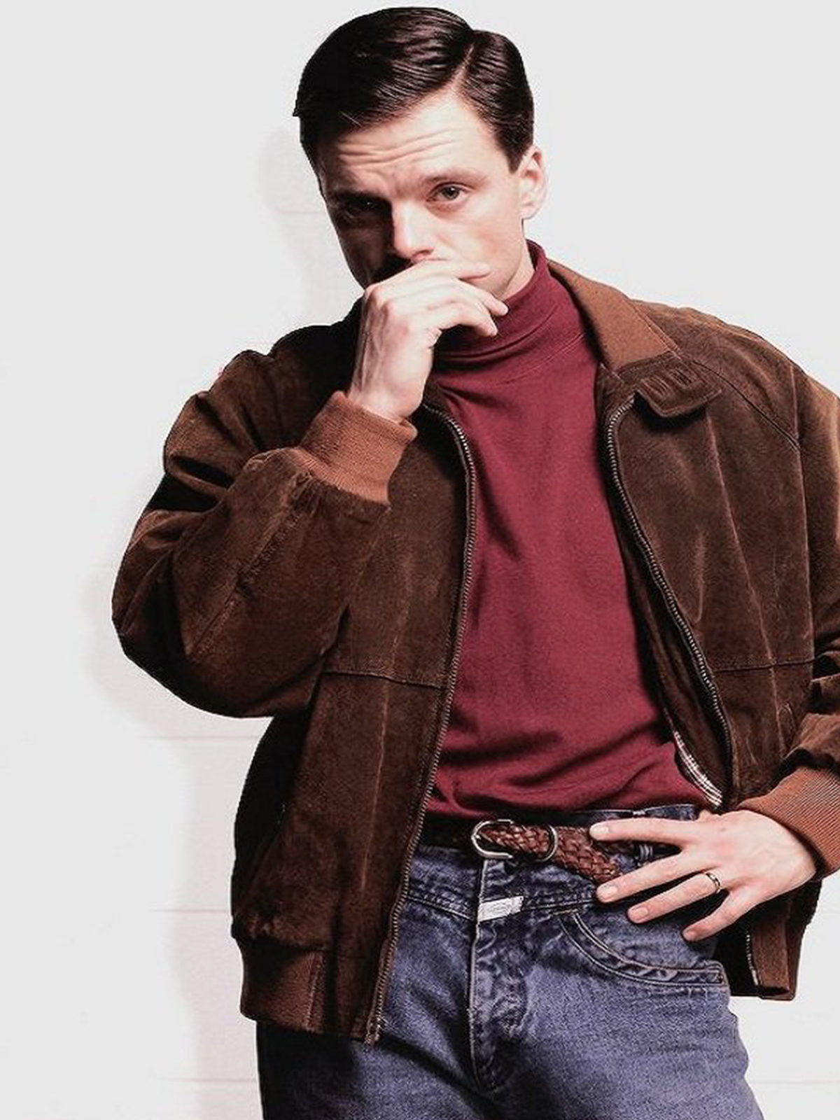 Sebastian Stan I Tonya Suede Bomber Jacket