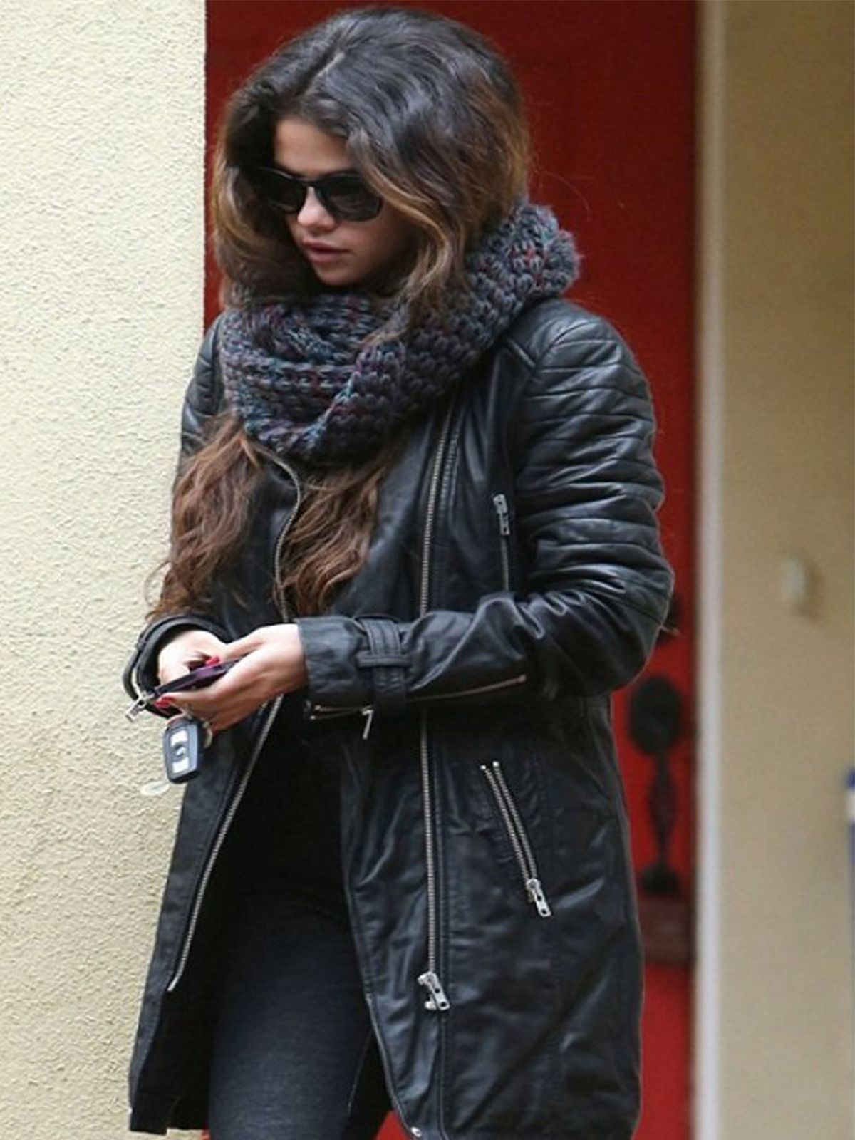 Selena Gomez Black Leather Trench Coat