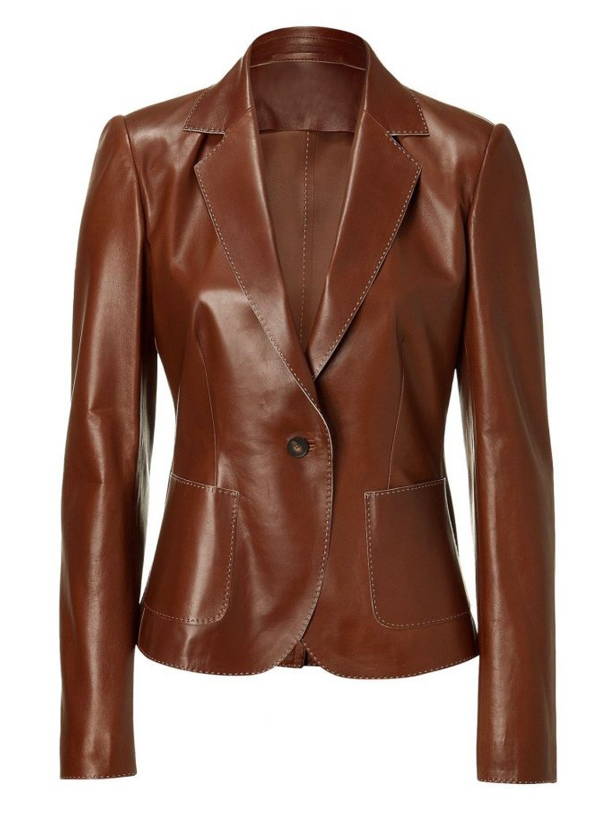 Shiny Brown Color Women Leather Blazer