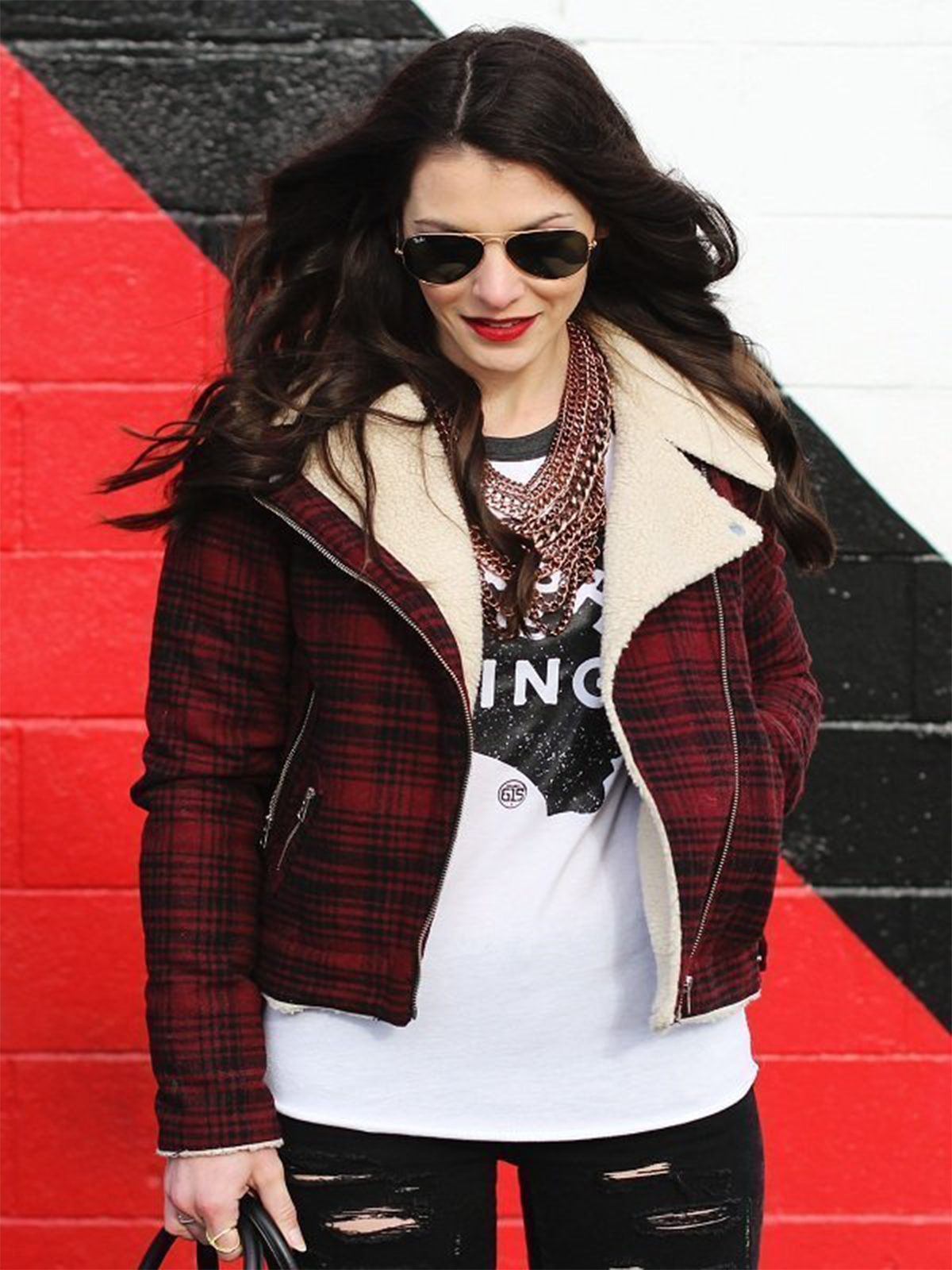 Streetwear Flannel Jacket With Fur Collar