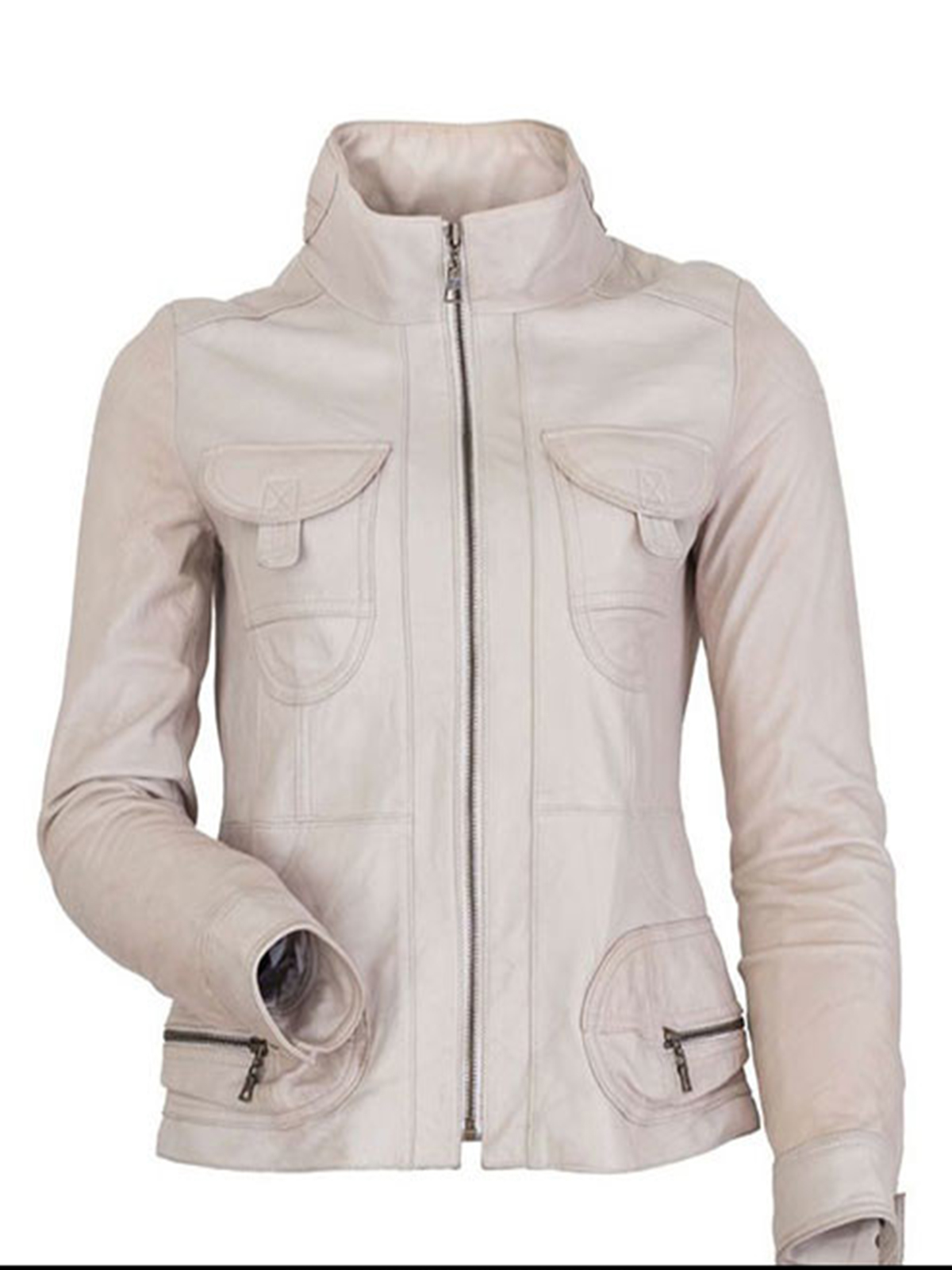 Vitória Sporty Women White Leather Motorcycle Jacket