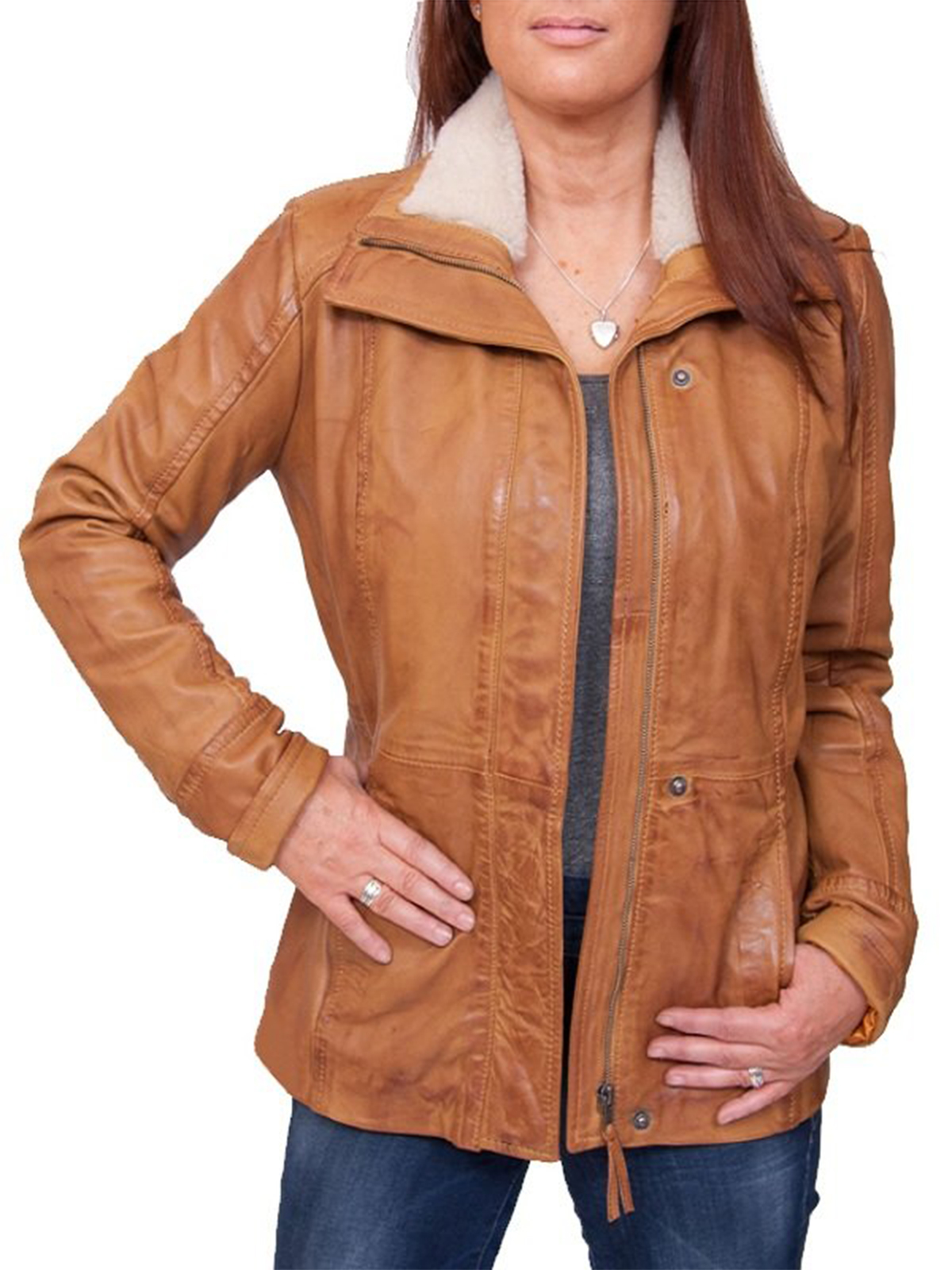 Women Antique Tan Brown Leather Jacket