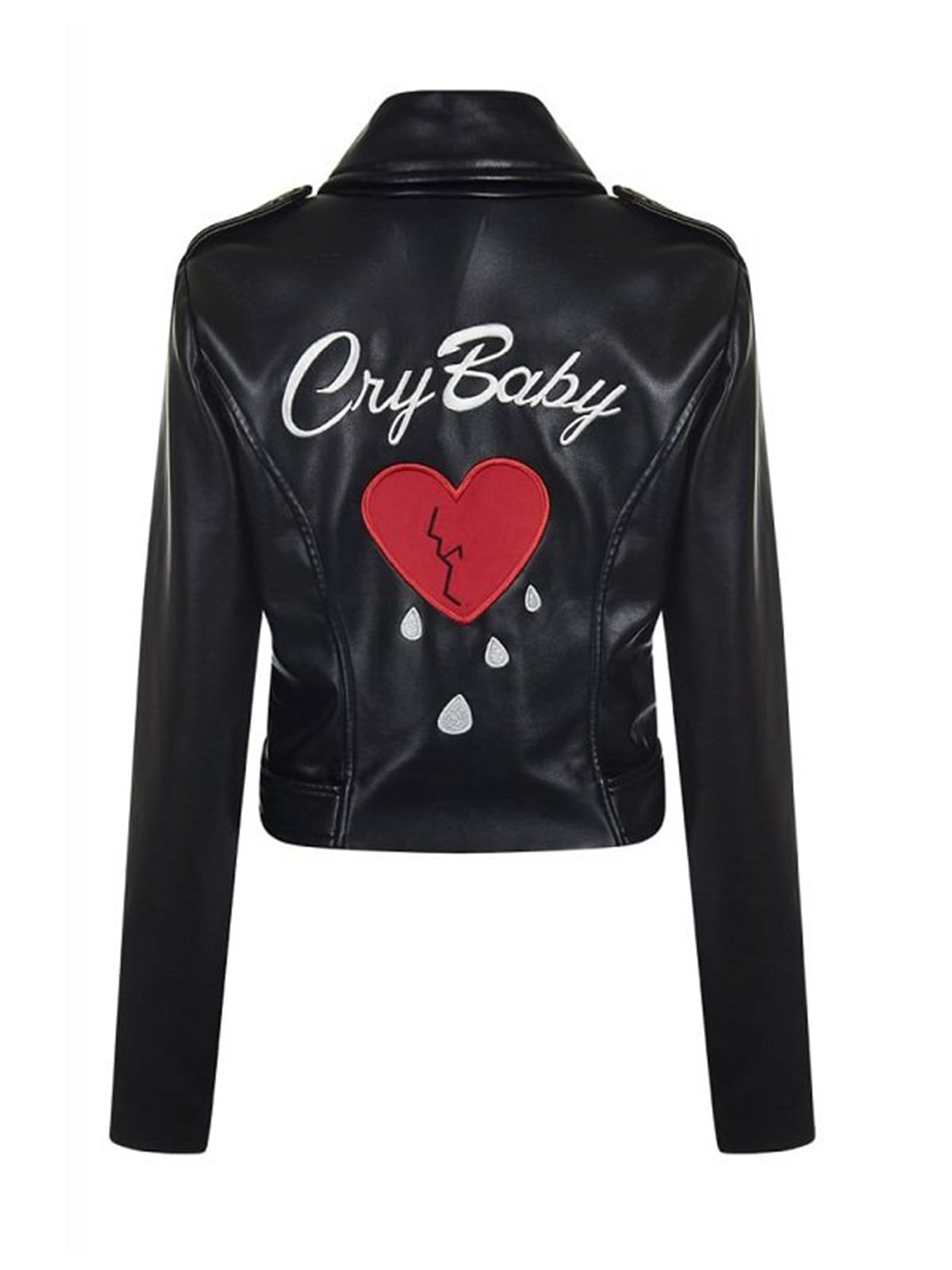 Women Cry Baby Black Leather Jacket