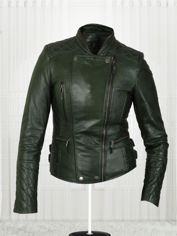 Women's Olive Green Biker Leather Jacket