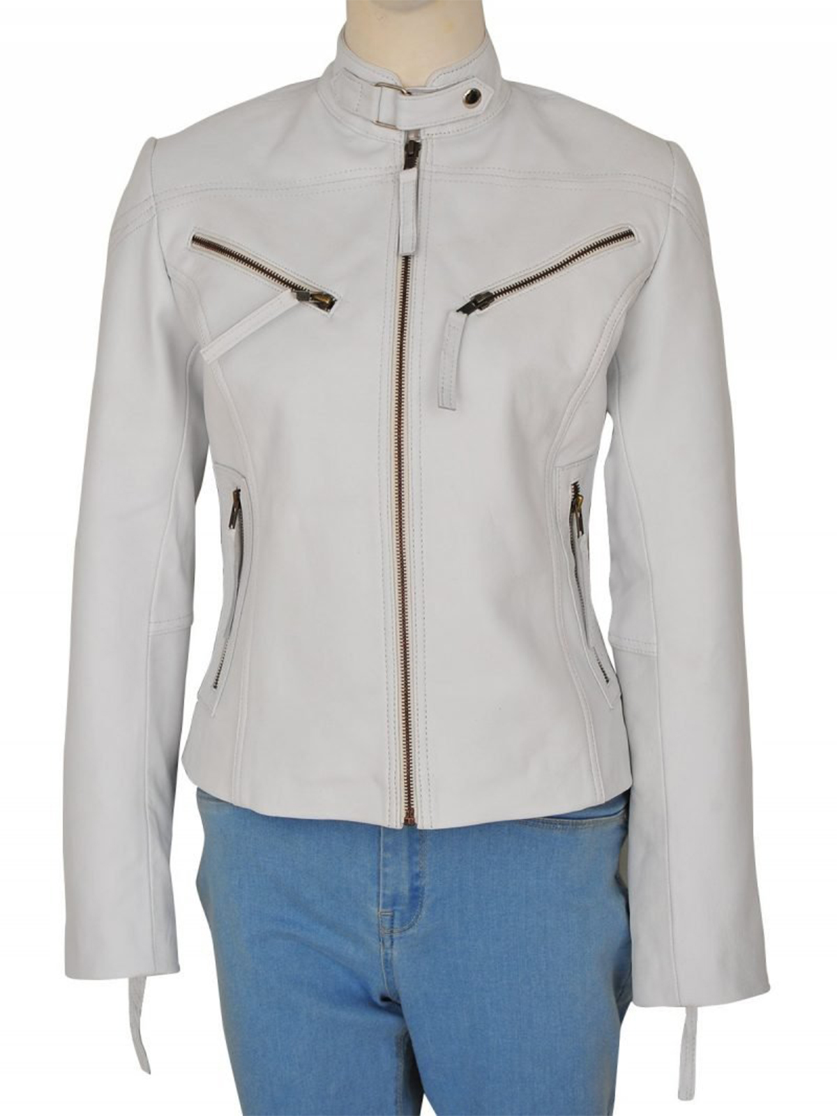 Womens Slim Fit White Moto Biker Leather Jacket