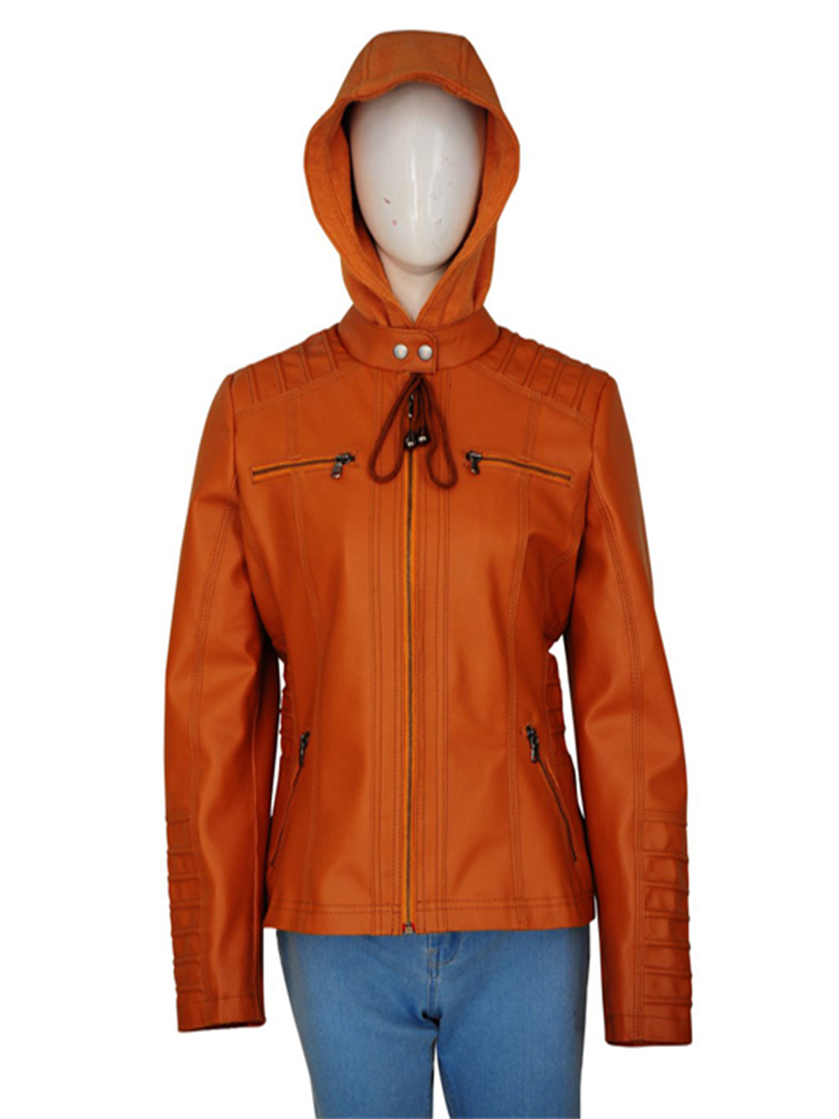 Women’s Removable Hooded Brown Leather Jacket