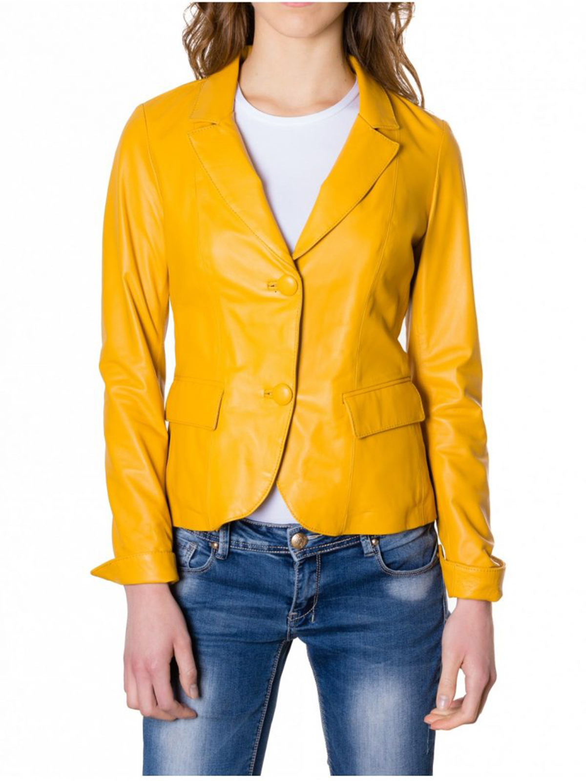 Yellow Classic Women Leather Blazer