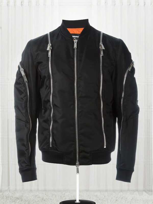 Zip Trim Bomber Black Jacket