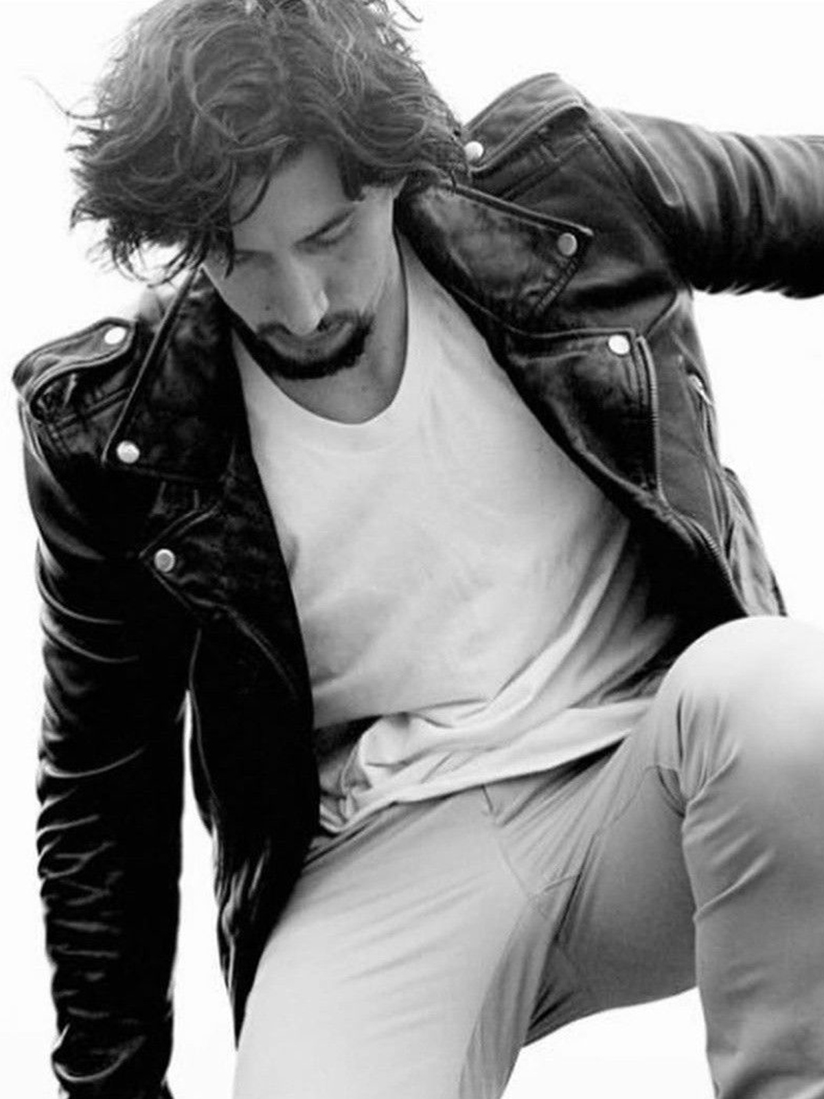 Adam Driver Men's Black Leather Biker Jacket