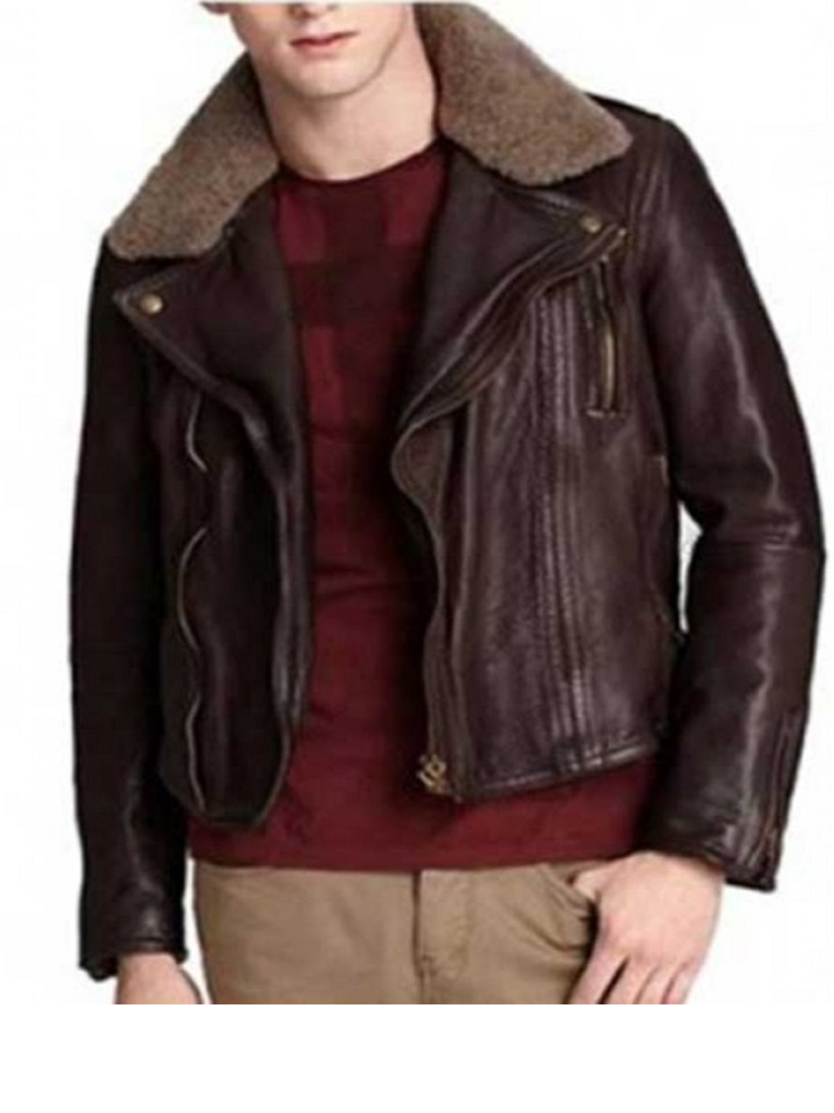 Harry Styles Brown with Fur Leather Jacket