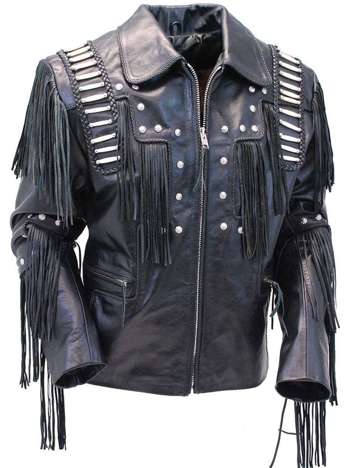 Mens Bones & Fringed Leather Jacket